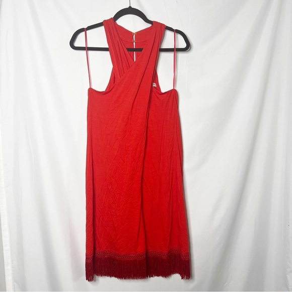 Trina Turk Fringe Hem Halter Neckline Red Sleeveless Dress - Picture 1 of 5